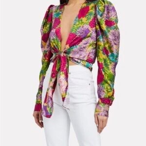 Ronny Kobo Collection Vibrant Floral Tie-Front Blouse